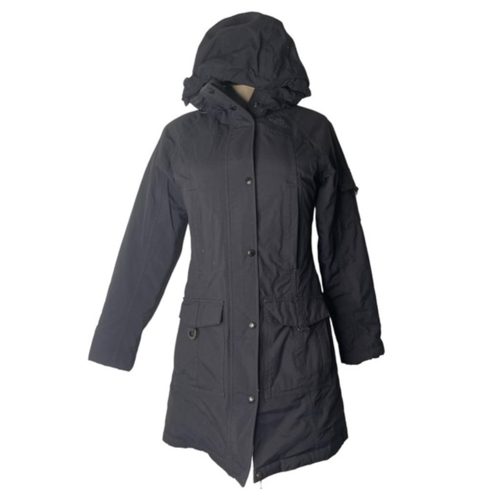 The North Face Black Hyvent Down Mid-Length Parka Hooded Women's XS *Broken Zip*